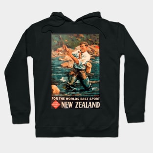 Fly Fishing in New Zealand - Vintage Travel Poster Design Hoodie